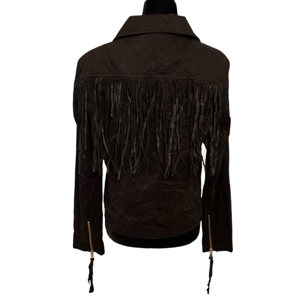 Timo Weiland fringe Biker Jacket Black Cotton Size medium - Picture 5 of 7